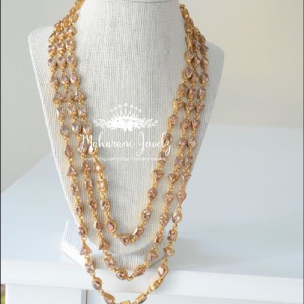 Champagne stone multi string necklace